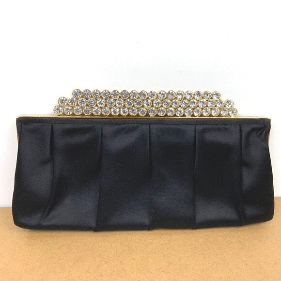 BCBGMaxAzria Handbags - BCBGMAXAZRIA Black Satin Acazira Diana Evening Formal Rhinestones Clutch
